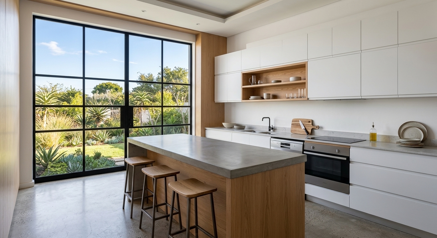 A clean modern kitchen with natural light